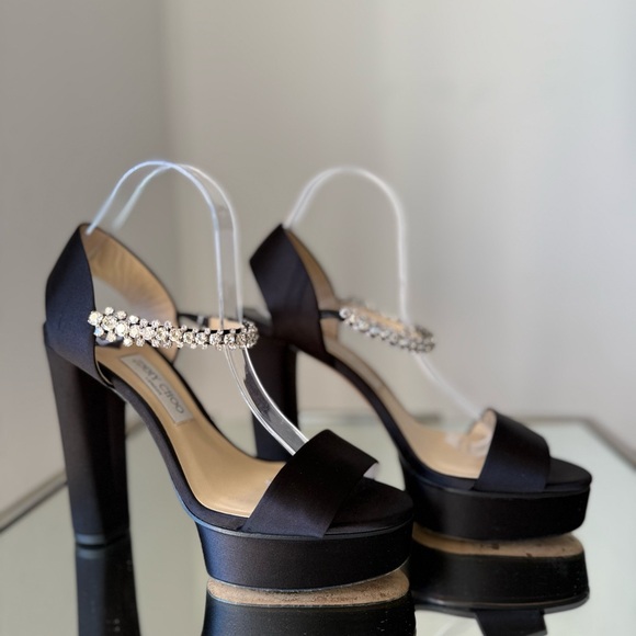 EUC Jimmy Choo Santina Embellished Satin Platform Sandals 41 $1,150 - Picture 9 of 15